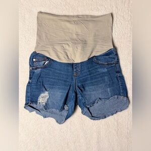 Indigo Blue Jean Shorts with Beige Waistband